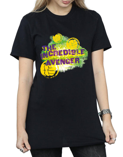 Black - Side - Marvel Womens-Ladies Hulk Incredible Avenger Cotton Boyfriend T-Shirt