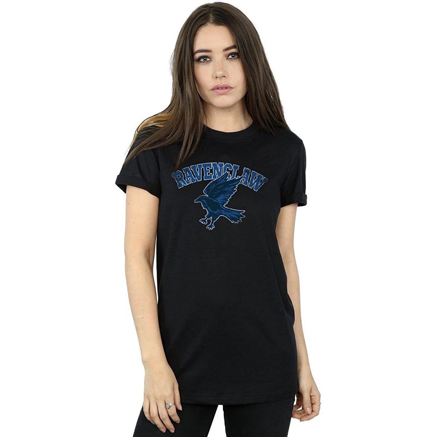Black - Back - Harry Potter Womens-Ladies Ravenclaw Emblem Cotton Boyfriend T-Shirt