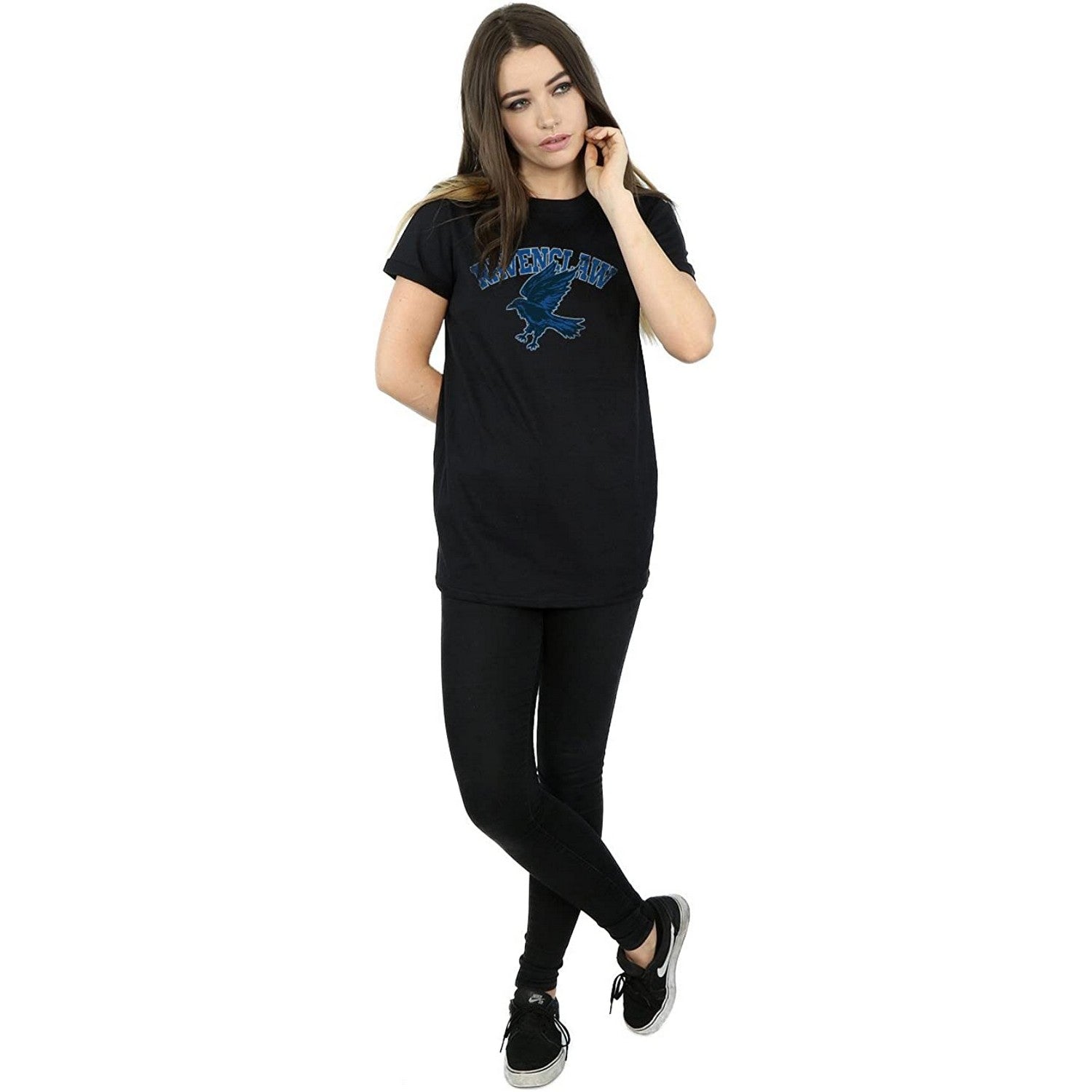 Black - Side - Harry Potter Womens-Ladies Ravenclaw Emblem Cotton Boyfriend T-Shirt