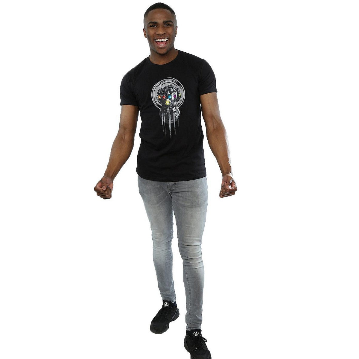 Black - Side - Avengers Infinity War Mens Gauntlet Cotton T-Shirt