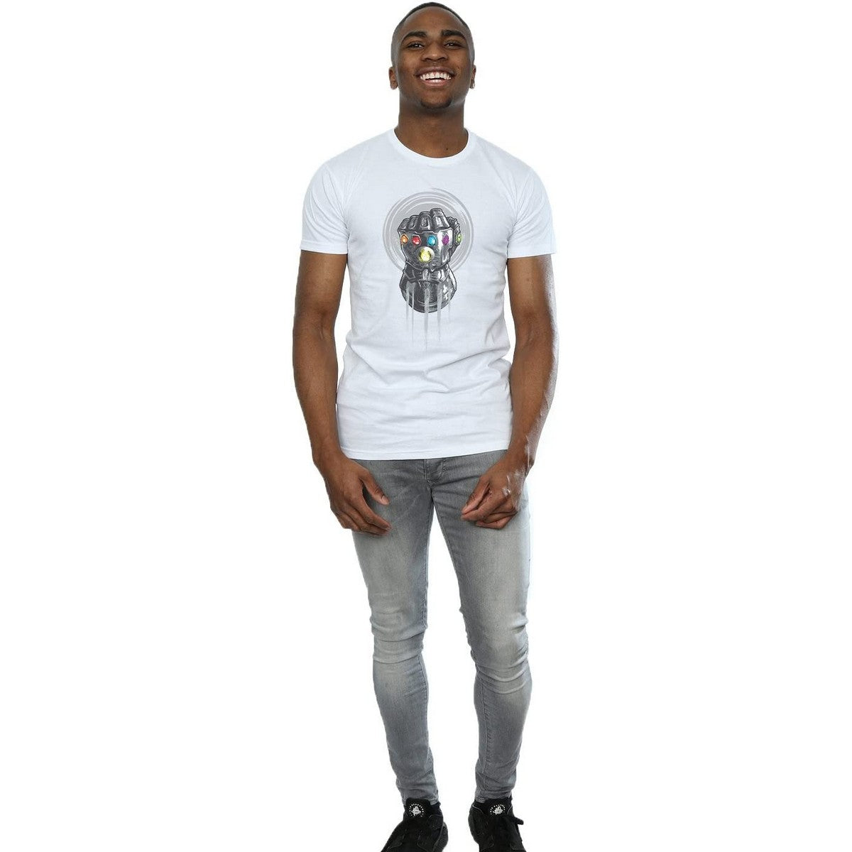 White - Side - Avengers Infinity War Mens Gauntlet Cotton T-Shirt