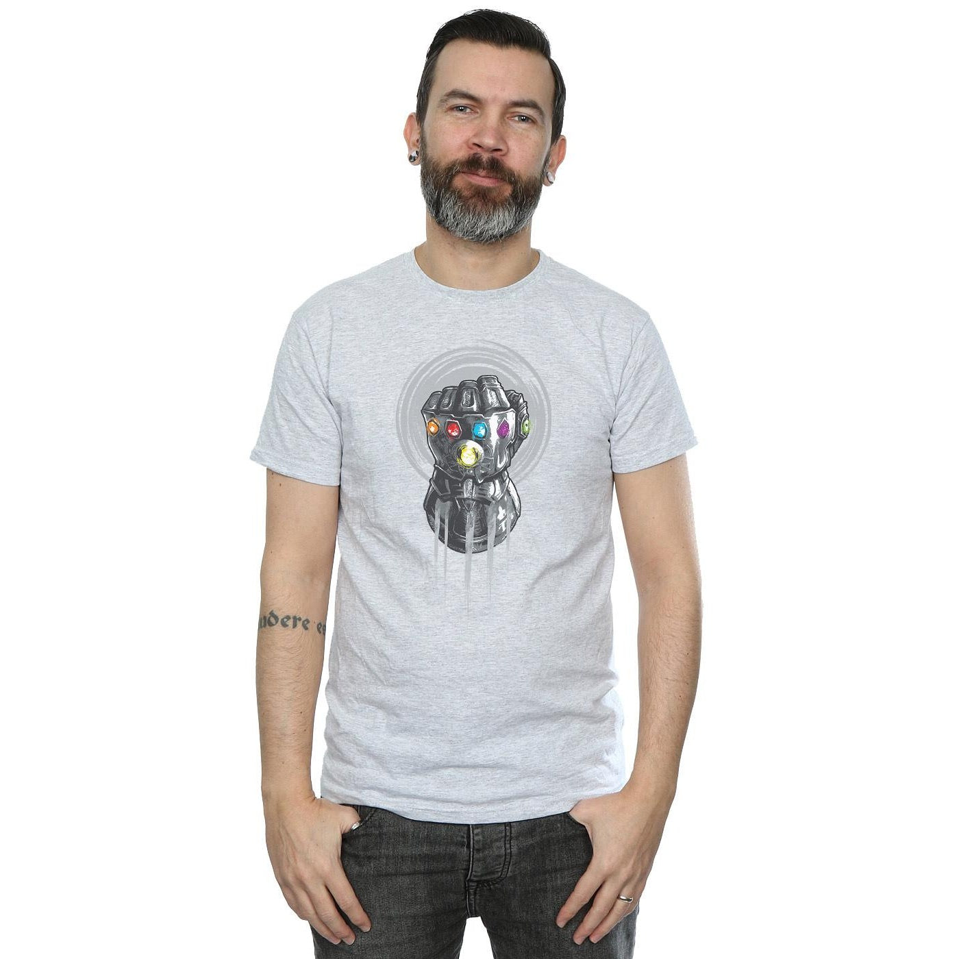 Sports Grey - Back - Avengers Infinity War Mens Gauntlet Cotton T-Shirt
