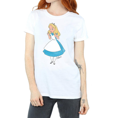 White - Side - Alice In Wonderland Womens-Ladies Classic Boyfriend Cotton T-Shirt