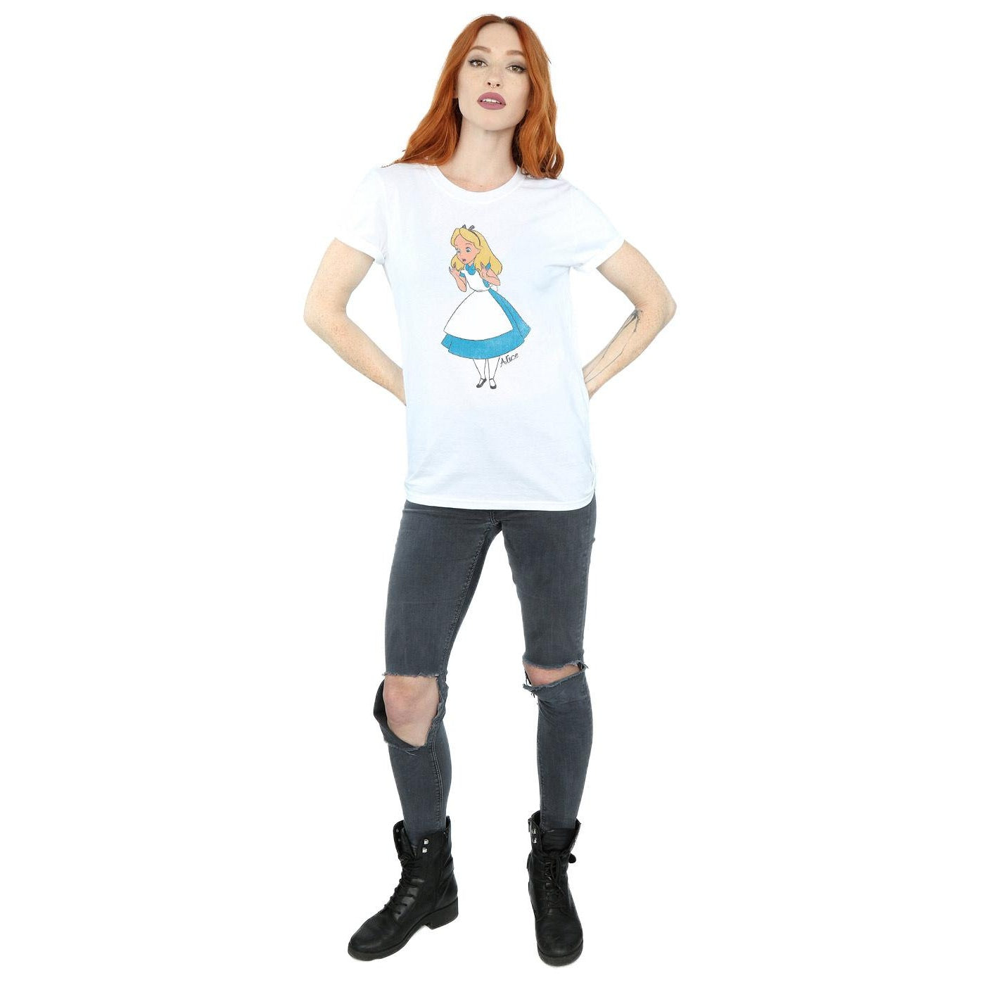 White - Lifestyle - Alice In Wonderland Womens-Ladies Classic Boyfriend Cotton T-Shirt