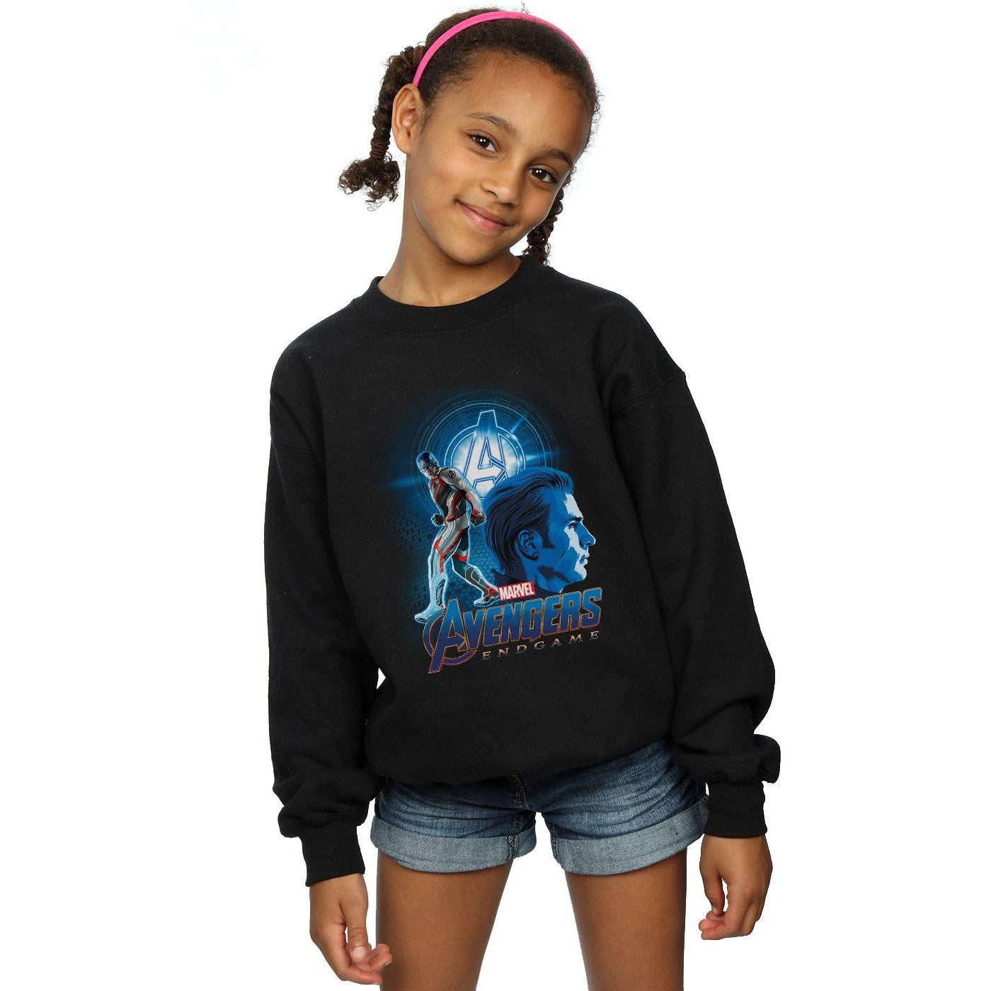 Black - Back - Marvel Girls Avengers Endgame Captain America Team Suit Sweatshirt