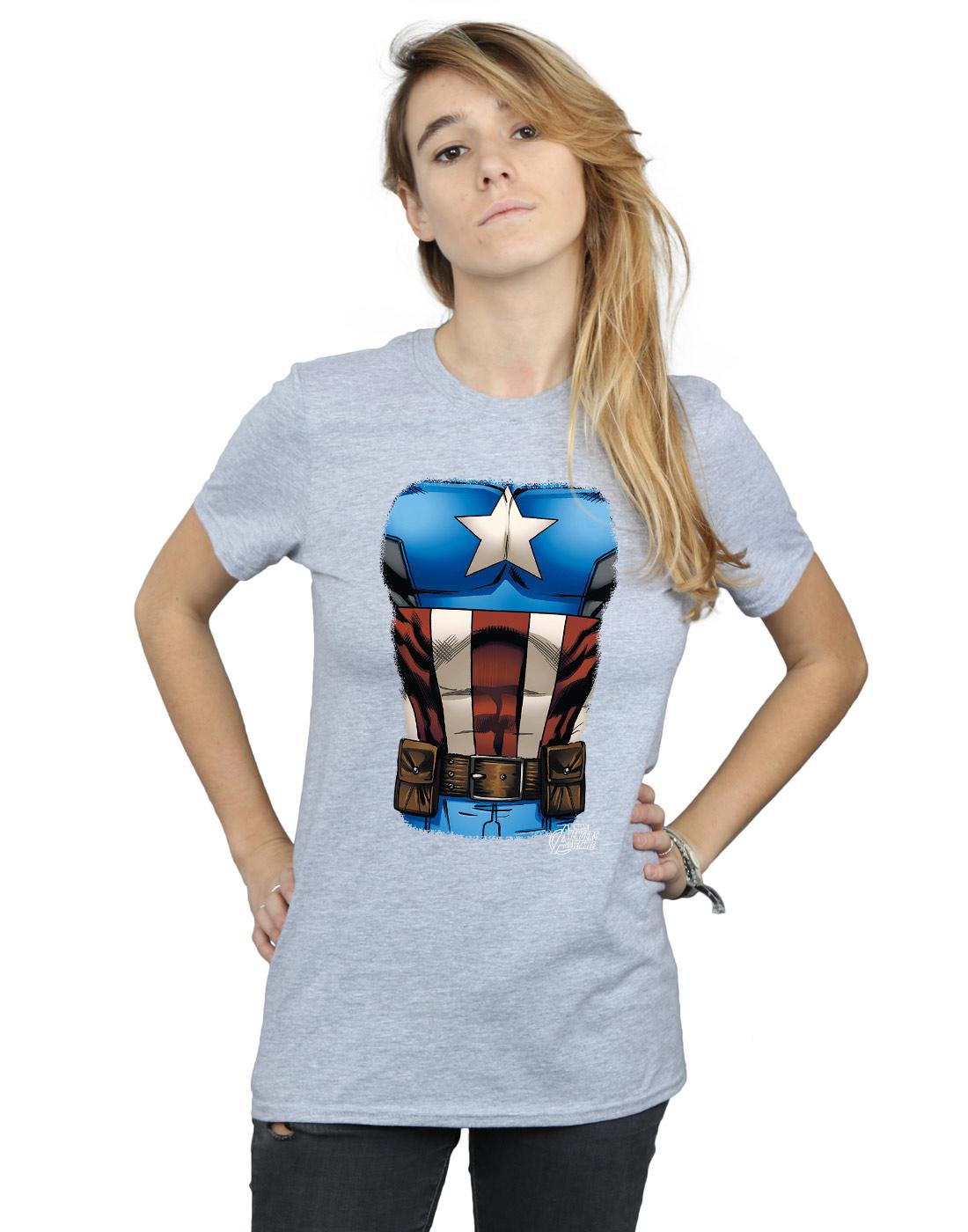 Sports Grey - Back - Marvel Womens-Ladies Captain America Chest Burst Cotton Boyfriend T-Shirt