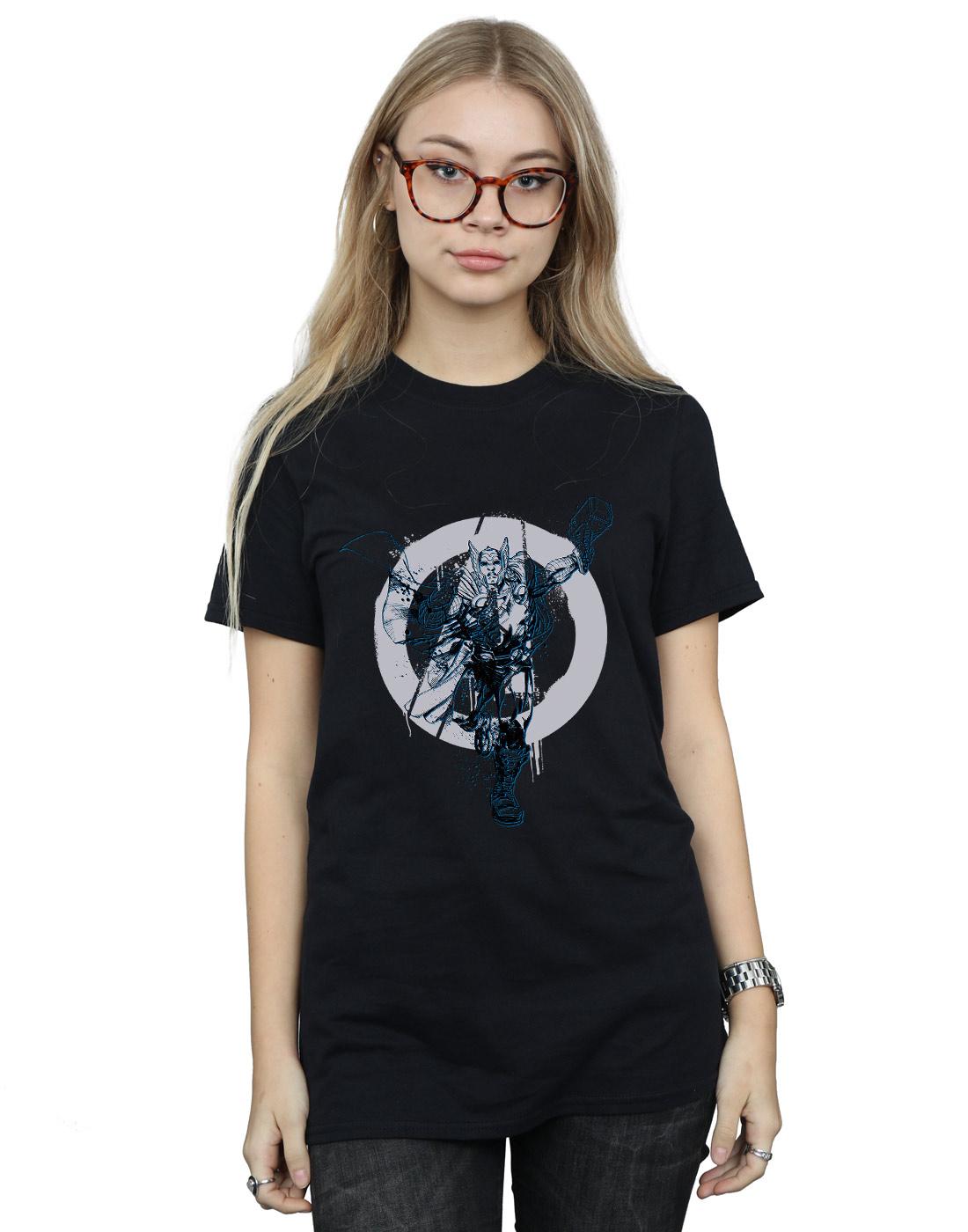 Black - Back - Marvel Womens-Ladies Thor Circle Cotton Boyfriend T-Shirt