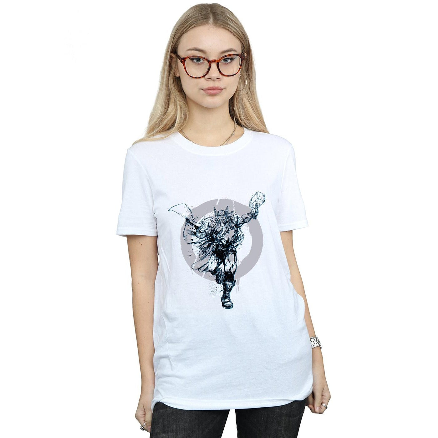 White - Back - Marvel Womens-Ladies Thor Circle Cotton Boyfriend T-Shirt