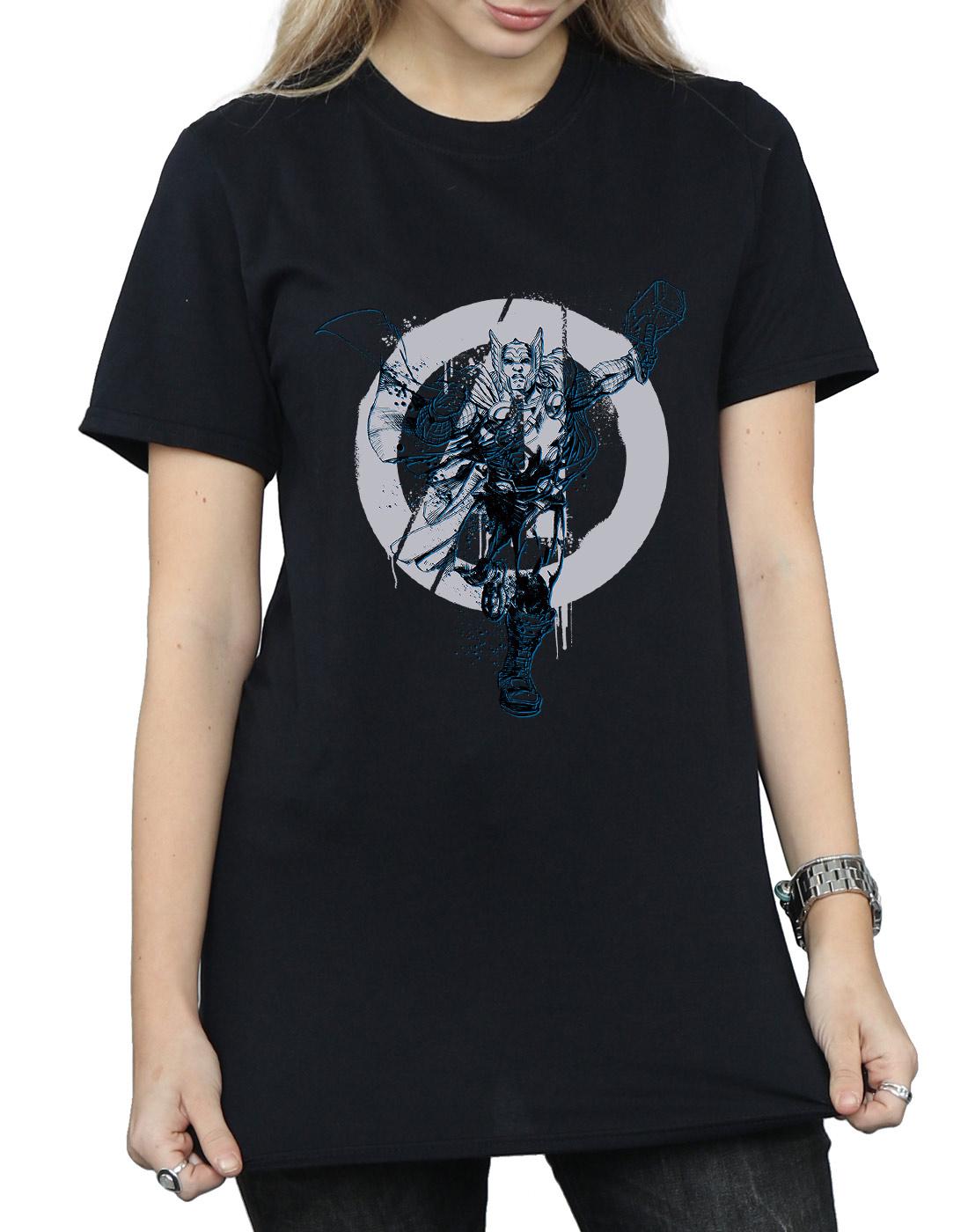 Black - Side - Marvel Womens-Ladies Thor Circle Cotton Boyfriend T-Shirt