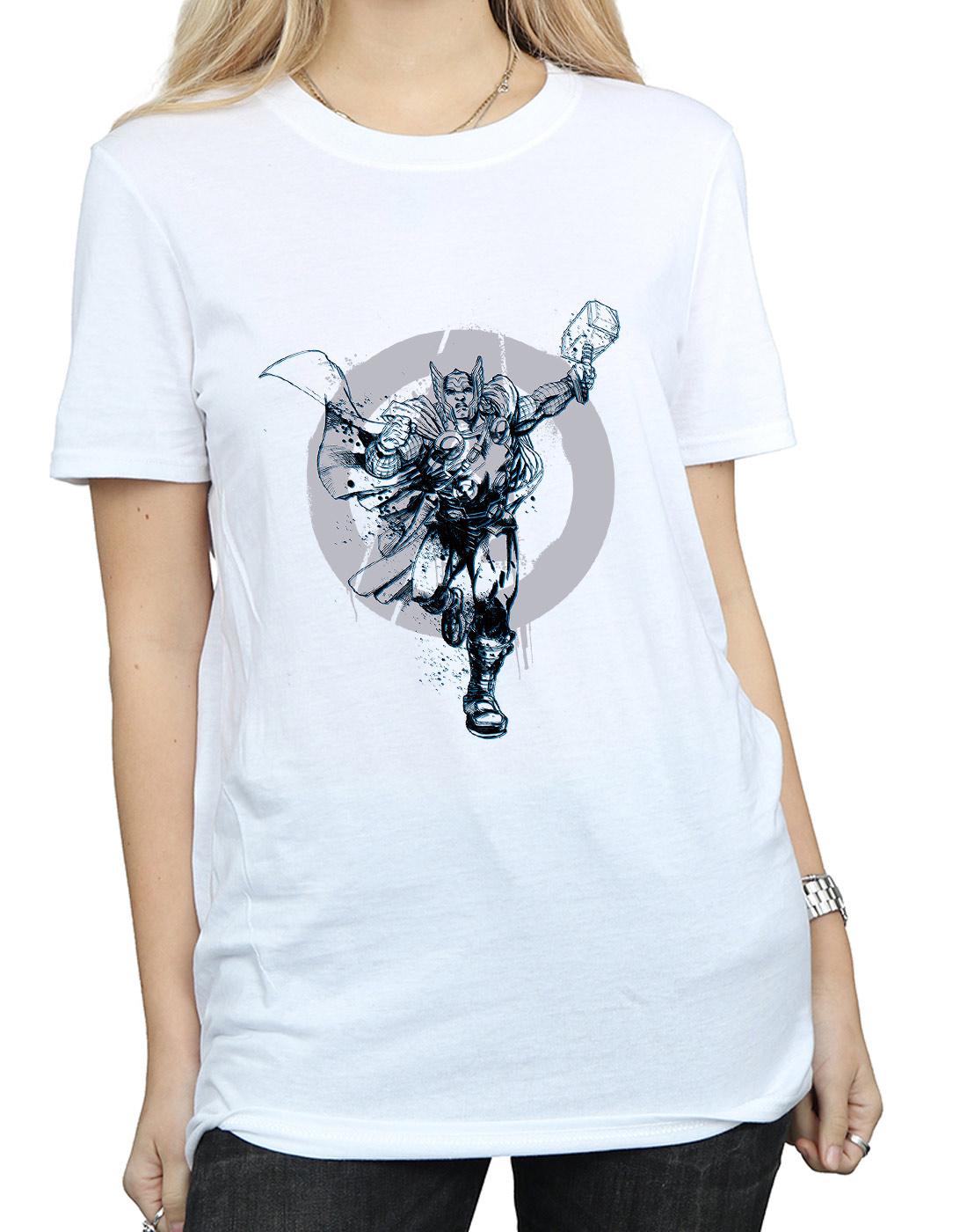 White - Side - Marvel Womens-Ladies Thor Circle Cotton Boyfriend T-Shirt