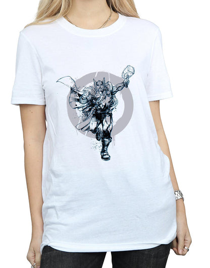 White - Side - Marvel Womens-Ladies Thor Circle Cotton Boyfriend T-Shirt