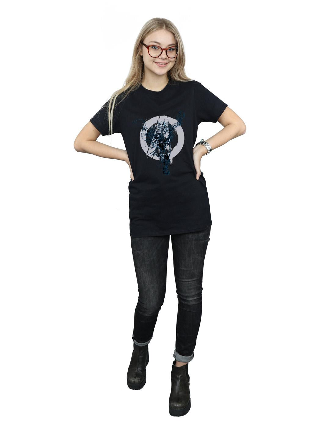 Black - Lifestyle - Marvel Womens-Ladies Thor Circle Cotton Boyfriend T-Shirt