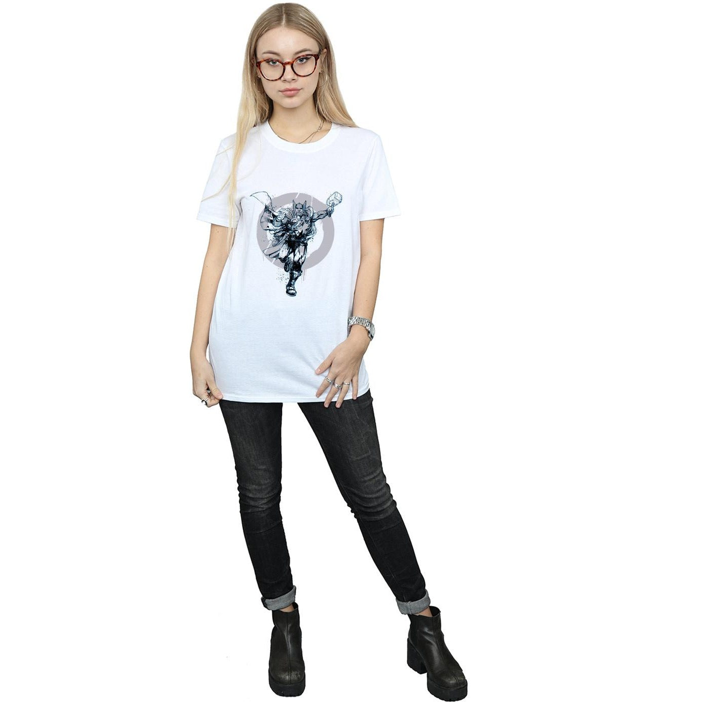 White - Lifestyle - Marvel Womens-Ladies Thor Circle Cotton Boyfriend T-Shirt