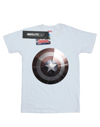 White - Front - Marvel Womens-Ladies Captain America Shield Shiny Cotton Boyfriend T-Shirt