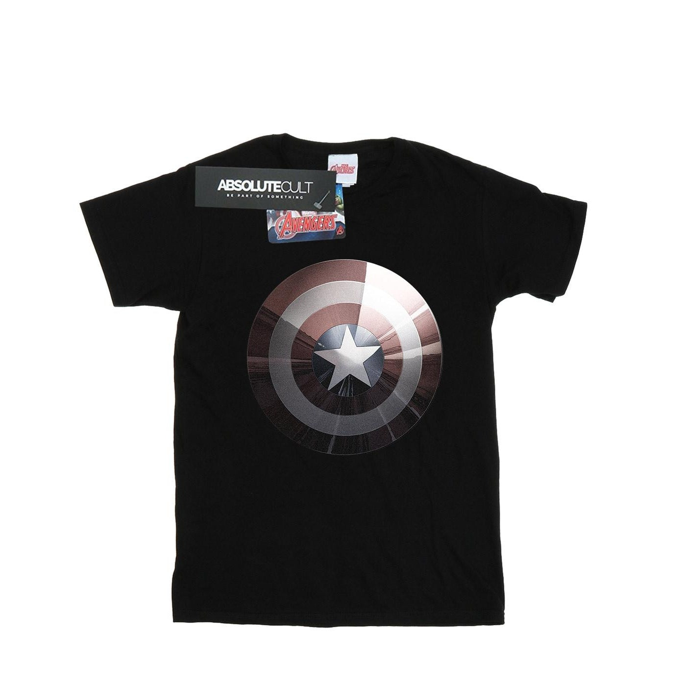 Black - Front - Marvel Womens-Ladies Captain America Shield Shiny Cotton Boyfriend T-Shirt