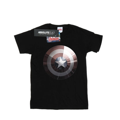 Black - Front - Marvel Womens-Ladies Captain America Shield Shiny Cotton Boyfriend T-Shirt