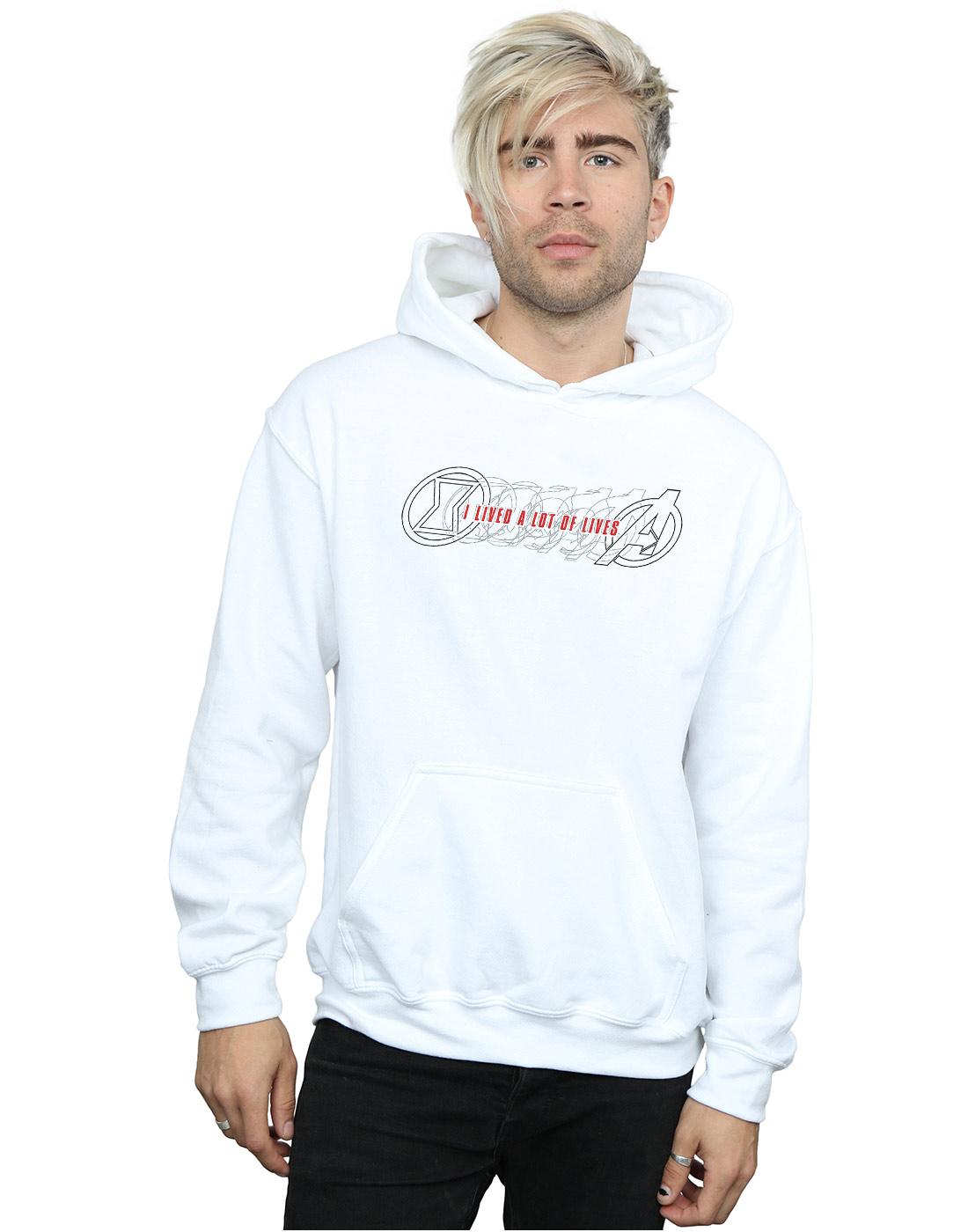 White - Back - Marvel Mens Black Widow Movie Lots Of Lives Hoodie