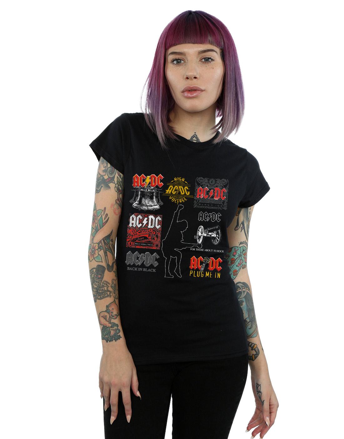 Black - Back - AC-DC Womens-Ladies Art Collection Cotton T-Shirt