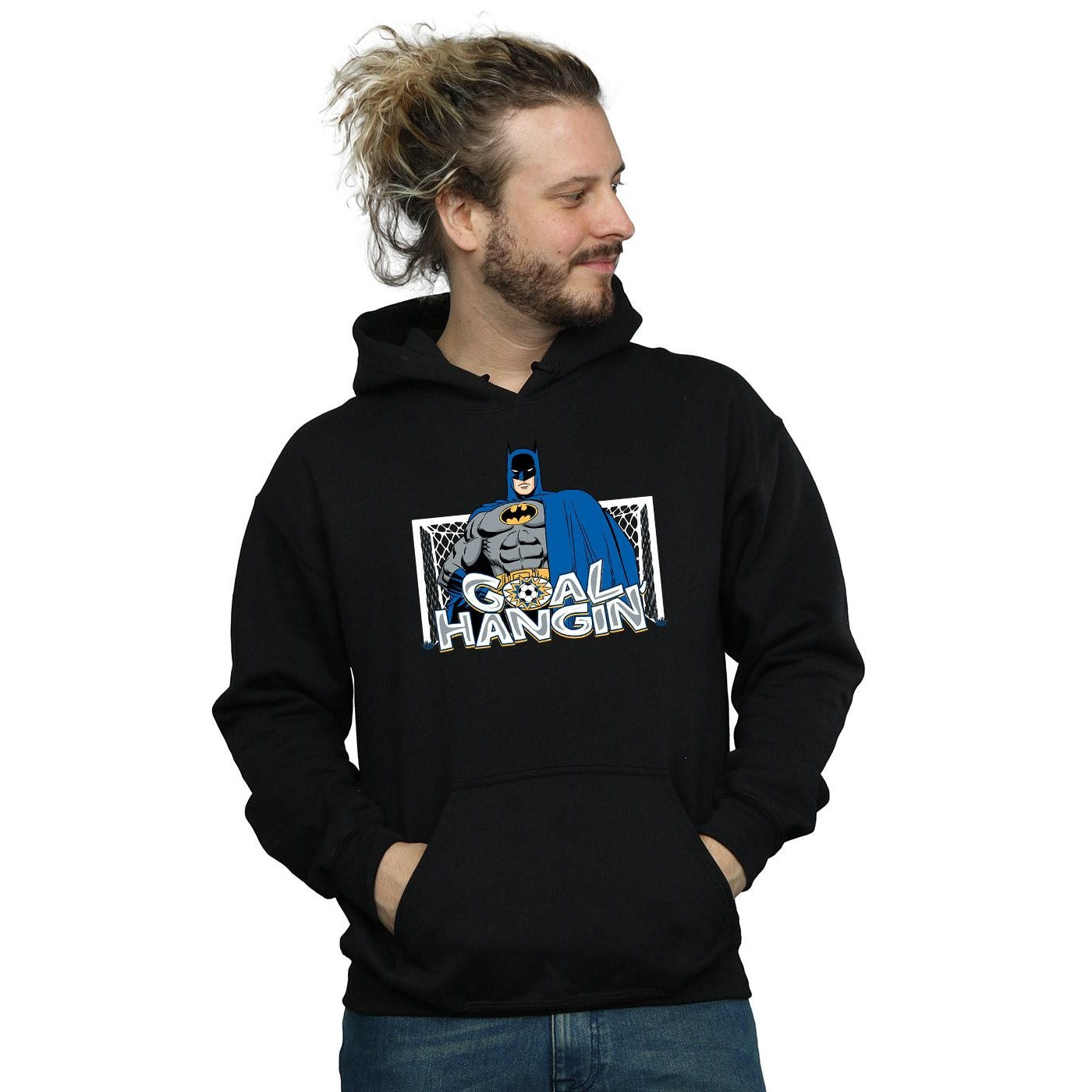Black - Back - DC Comics Mens Batman Football Goal Hangin´ Hoodie