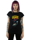 Black - Back - Captain Marvel Womens-Ladies Pose Cotton T-Shirt