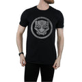 Black - Side - Black Panther Mens Distressed Logo Cotton T-Shirt