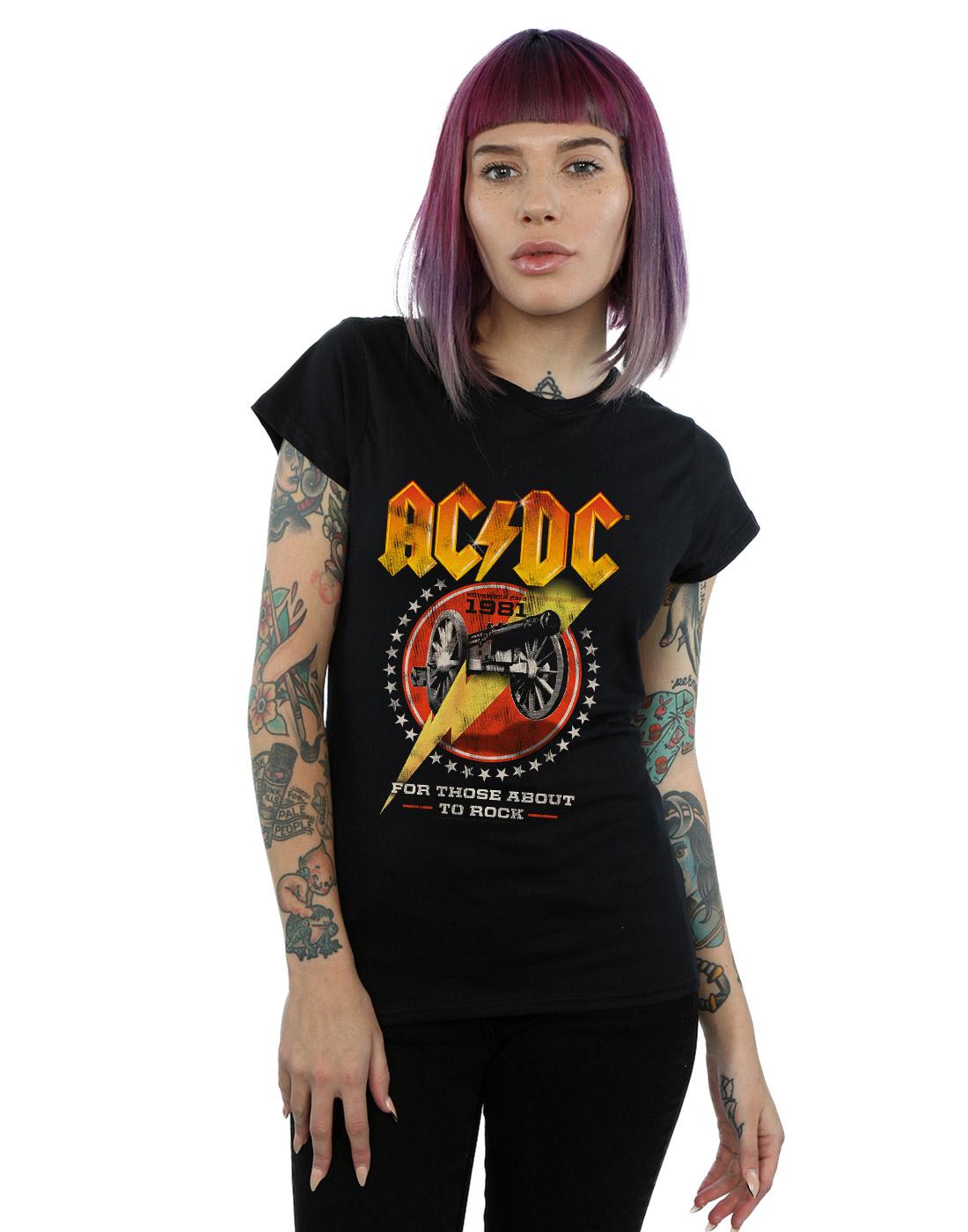 Black - Back - AC-DC Womens-Ladies For Those About To Rock 1981 Cotton T-Shirt