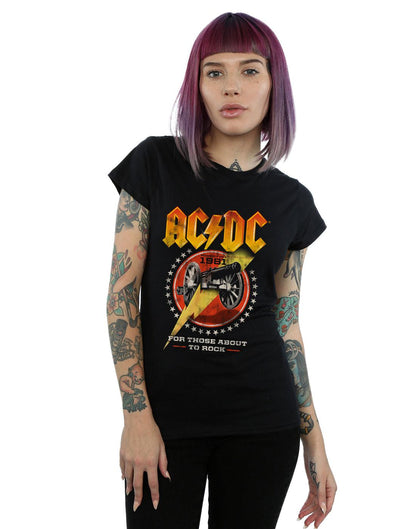 Black - Back - AC-DC Womens-Ladies For Those About To Rock 1981 Cotton T-Shirt