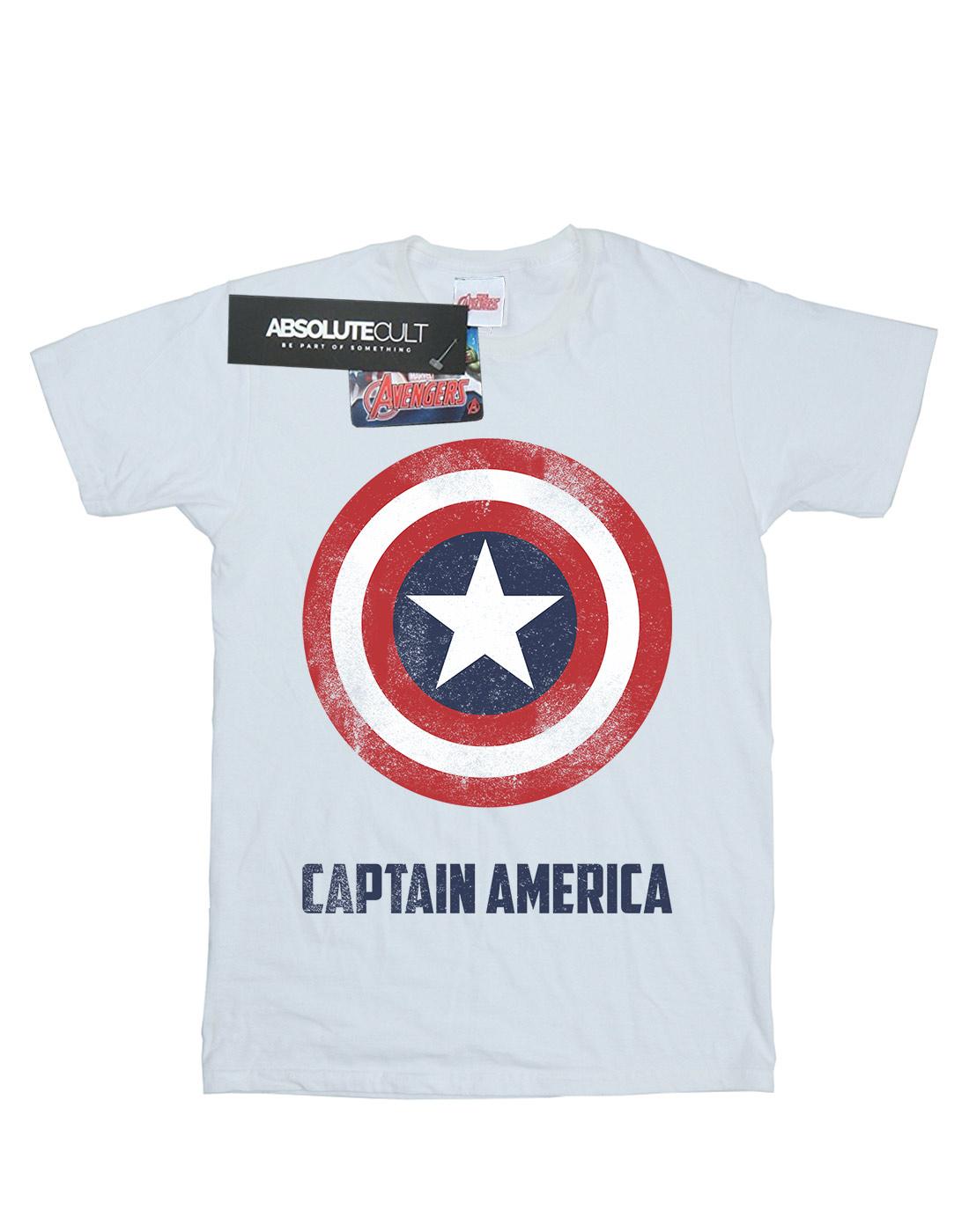 White - Front - Marvel Womens-Ladies Captain America Shield Text Cotton Boyfriend T-Shirt