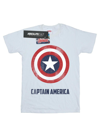 White - Front - Marvel Womens-Ladies Captain America Shield Text Cotton Boyfriend T-Shirt