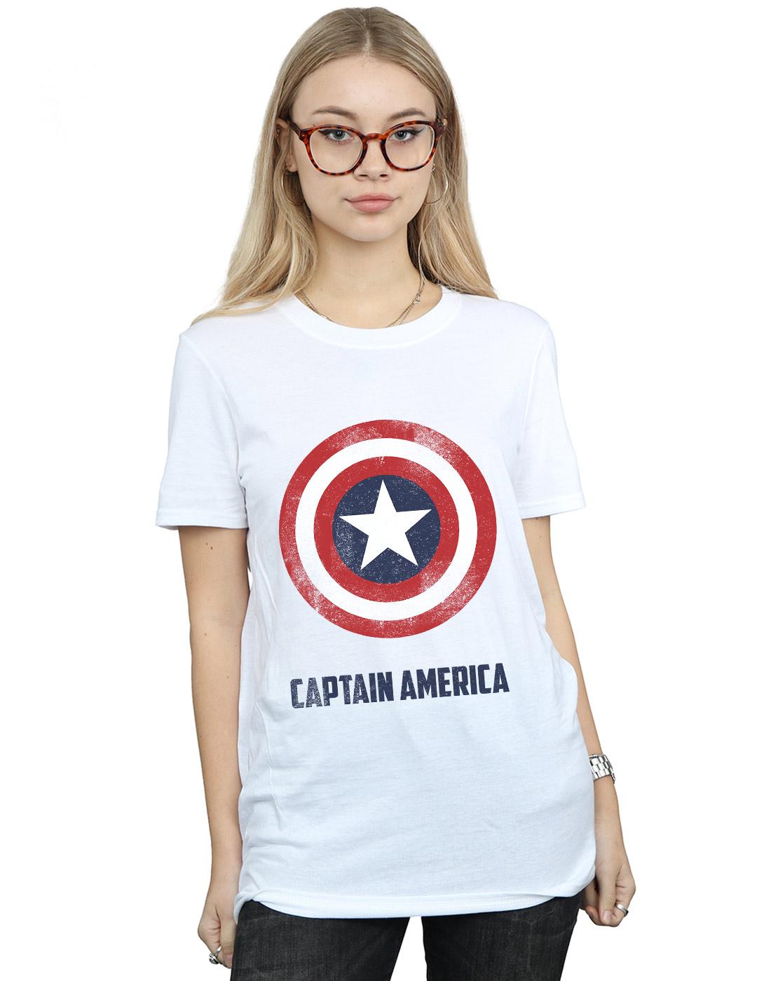 White - Back - Marvel Womens-Ladies Captain America Shield Text Cotton Boyfriend T-Shirt