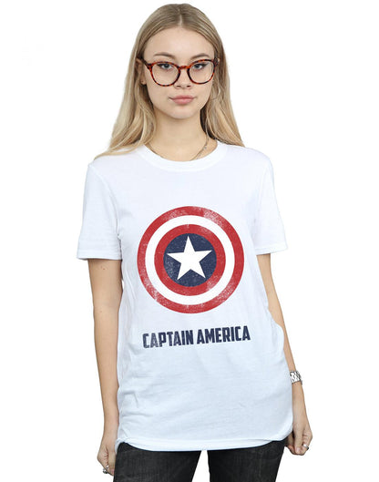 White - Back - Marvel Womens-Ladies Captain America Shield Text Cotton Boyfriend T-Shirt