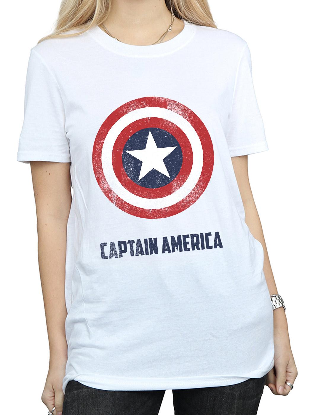 White - Side - Marvel Womens-Ladies Captain America Shield Text Cotton Boyfriend T-Shirt