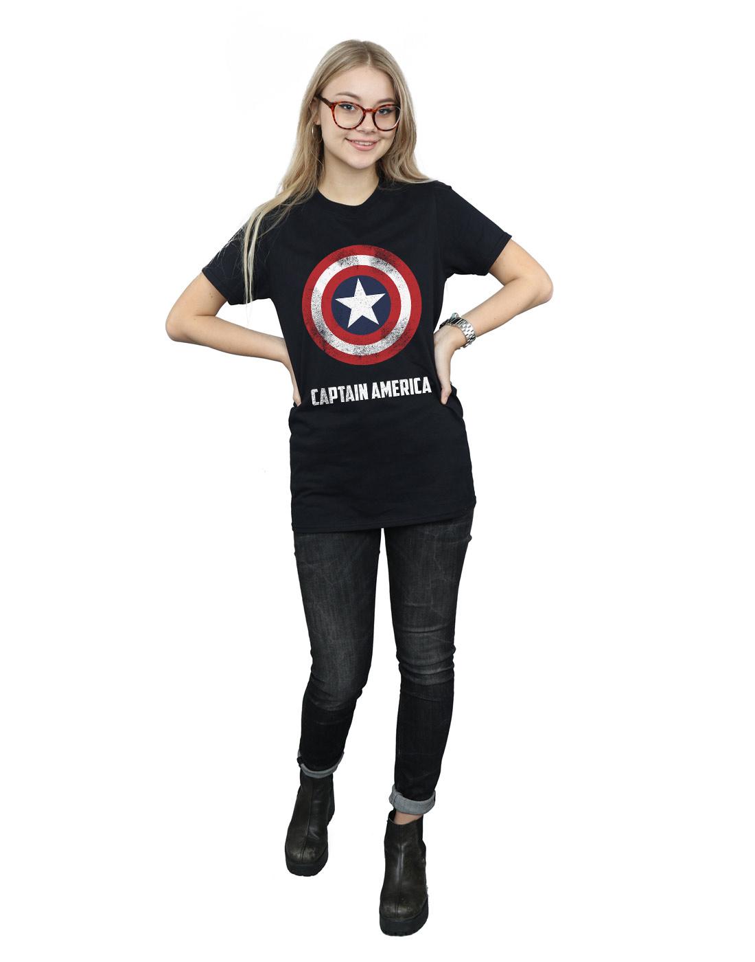 Black - Lifestyle - Marvel Womens-Ladies Captain America Shield Text Cotton Boyfriend T-Shirt