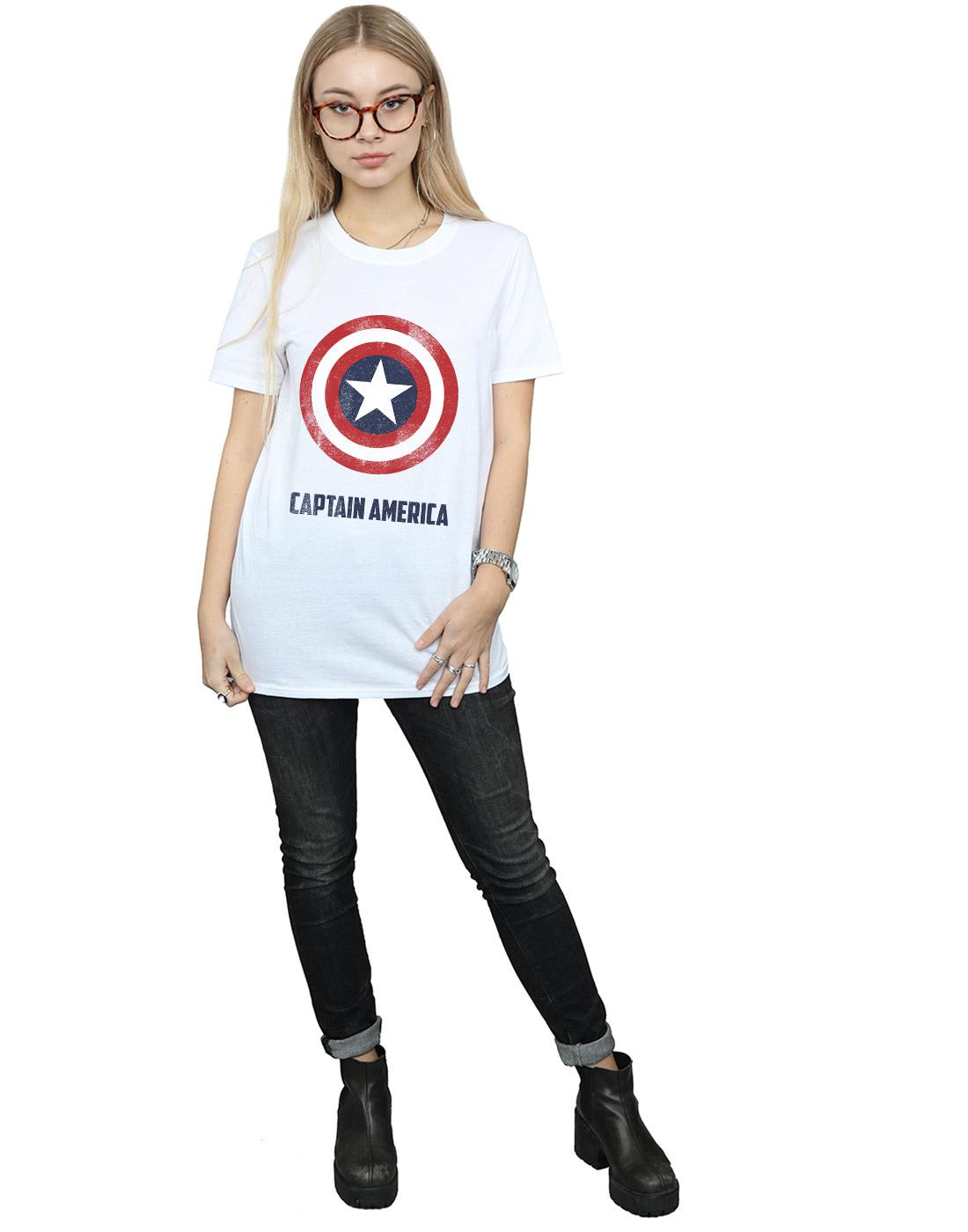White - Lifestyle - Marvel Womens-Ladies Captain America Shield Text Cotton Boyfriend T-Shirt