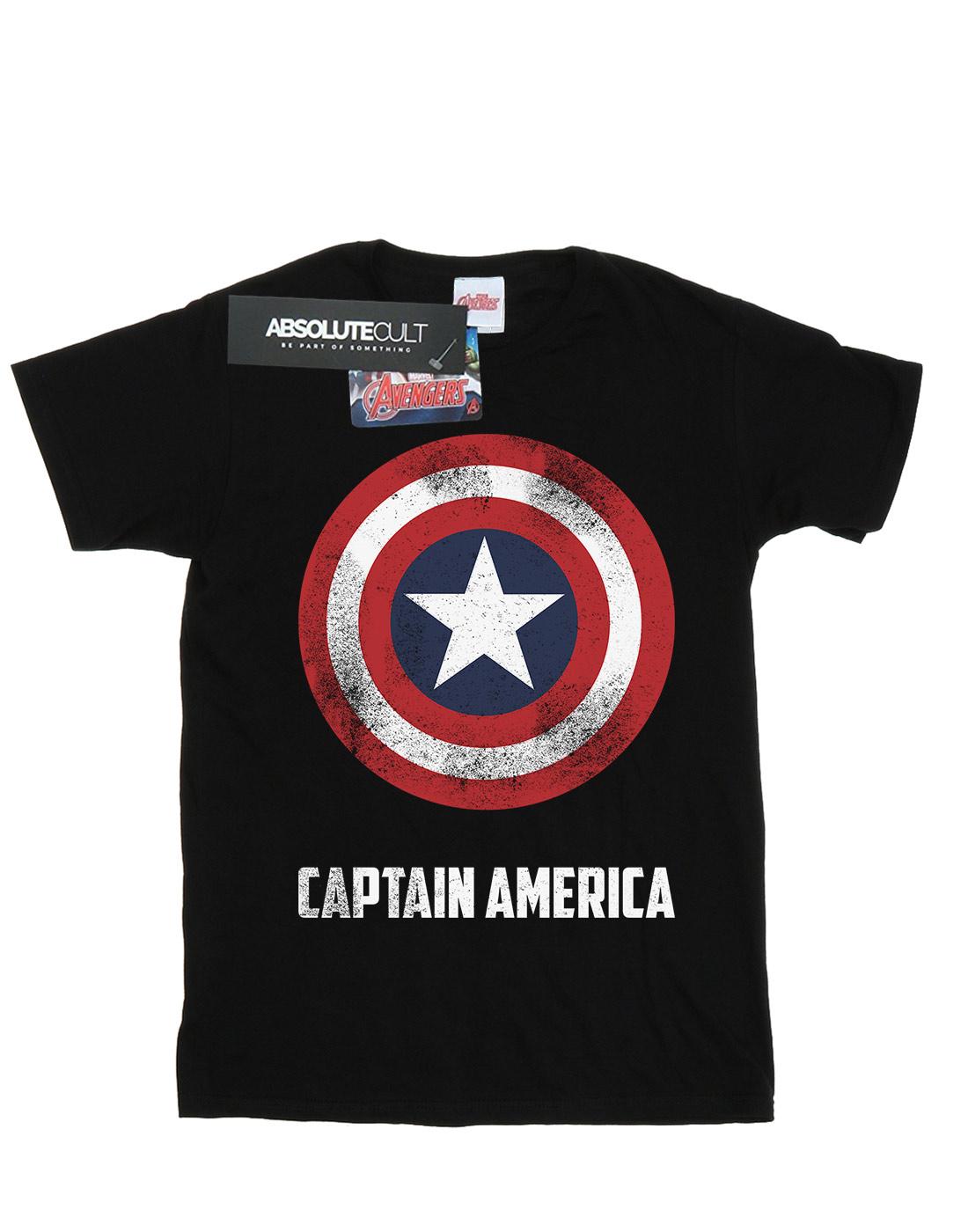 Black - Front - Marvel Womens-Ladies Captain America Shield Text Cotton Boyfriend T-Shirt
