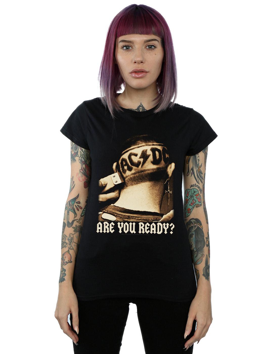 Black - Back - AC-DC Womens-Ladies Are You Ready Hair Shave Cotton T-Shirt