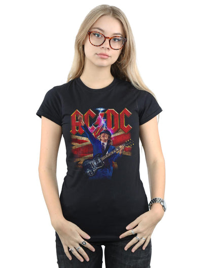 Black - Back - AC-DC Womens-Ladies Angus Union Flag Lightning Cotton T-Shirt