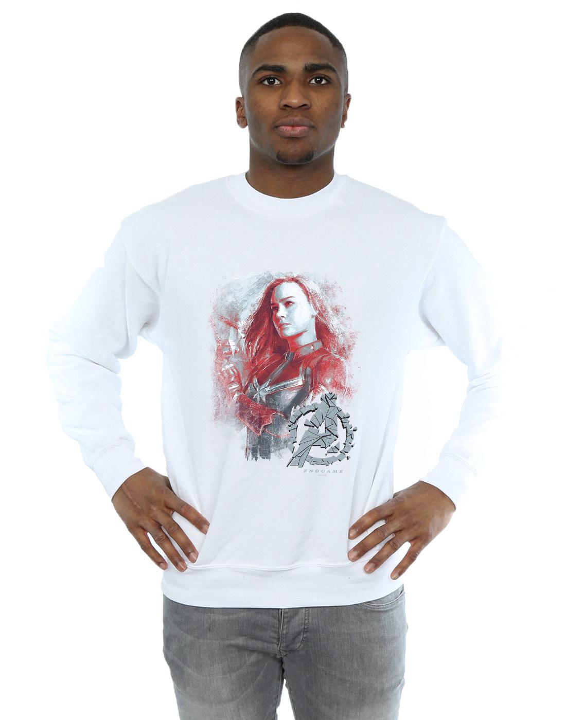 White - Back - Marvel Mens Avengers Endgame Captain Marvel Brushed Cotton Sweatshirt