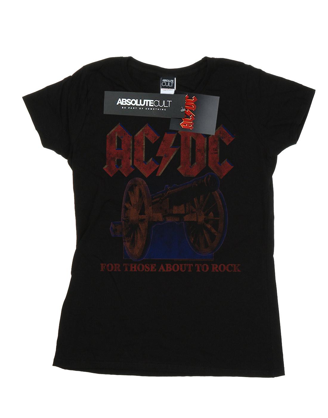 Black - Front - AC-DC Womens-Ladies For Those About To Rock Canon Cotton T-Shirt
