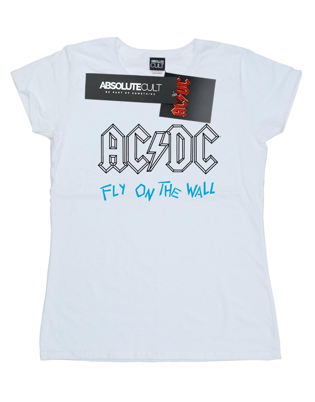White - Front - AC-DC Womens-Ladies Fly On The Wall Outline Cotton T-Shirt