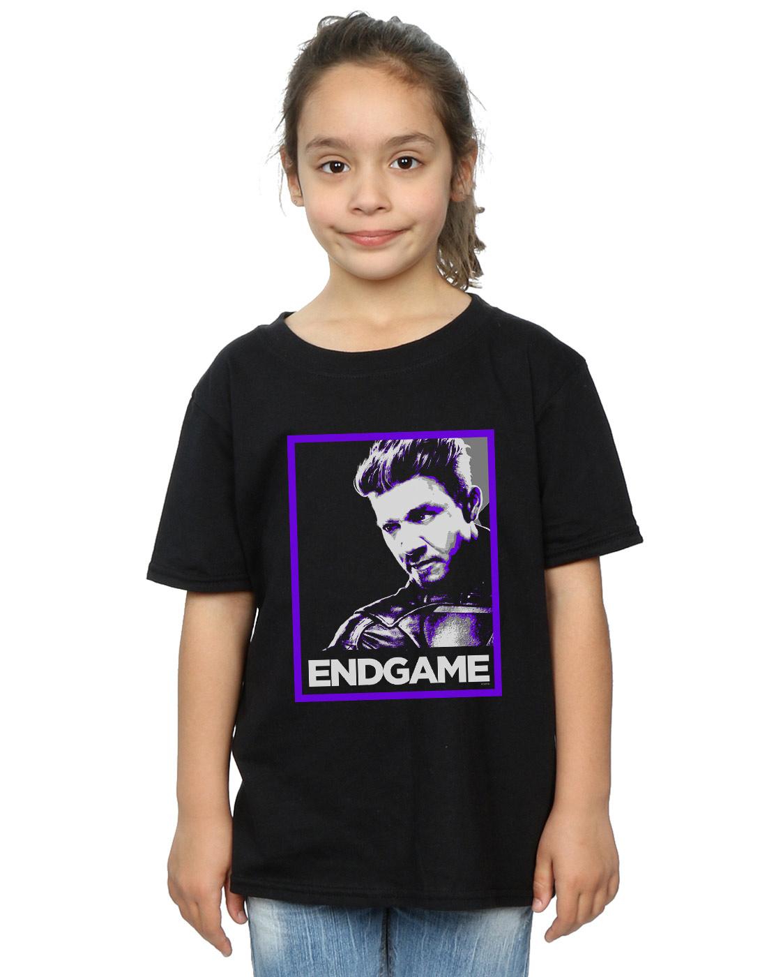Black - Back - Marvel Girls Avengers Endgame Hawkeye Poster Cotton T-Shirt