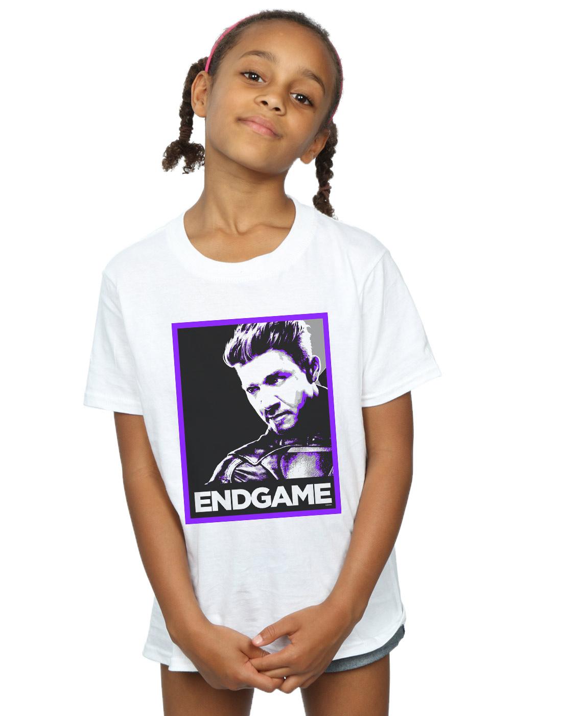 White - Back - Marvel Girls Avengers Endgame Hawkeye Poster Cotton T-Shirt