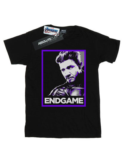 Black - Front - Marvel Girls Avengers Endgame Hawkeye Poster Cotton T-Shirt