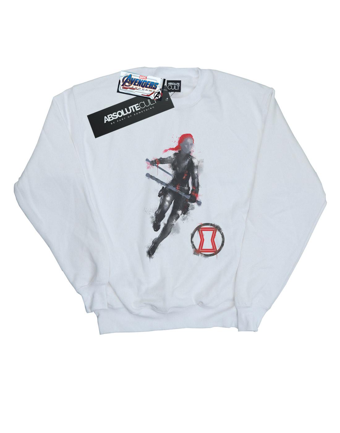 White - Front - Marvel Girls Avengers Endgame Painted Black Widow Sweatshirt