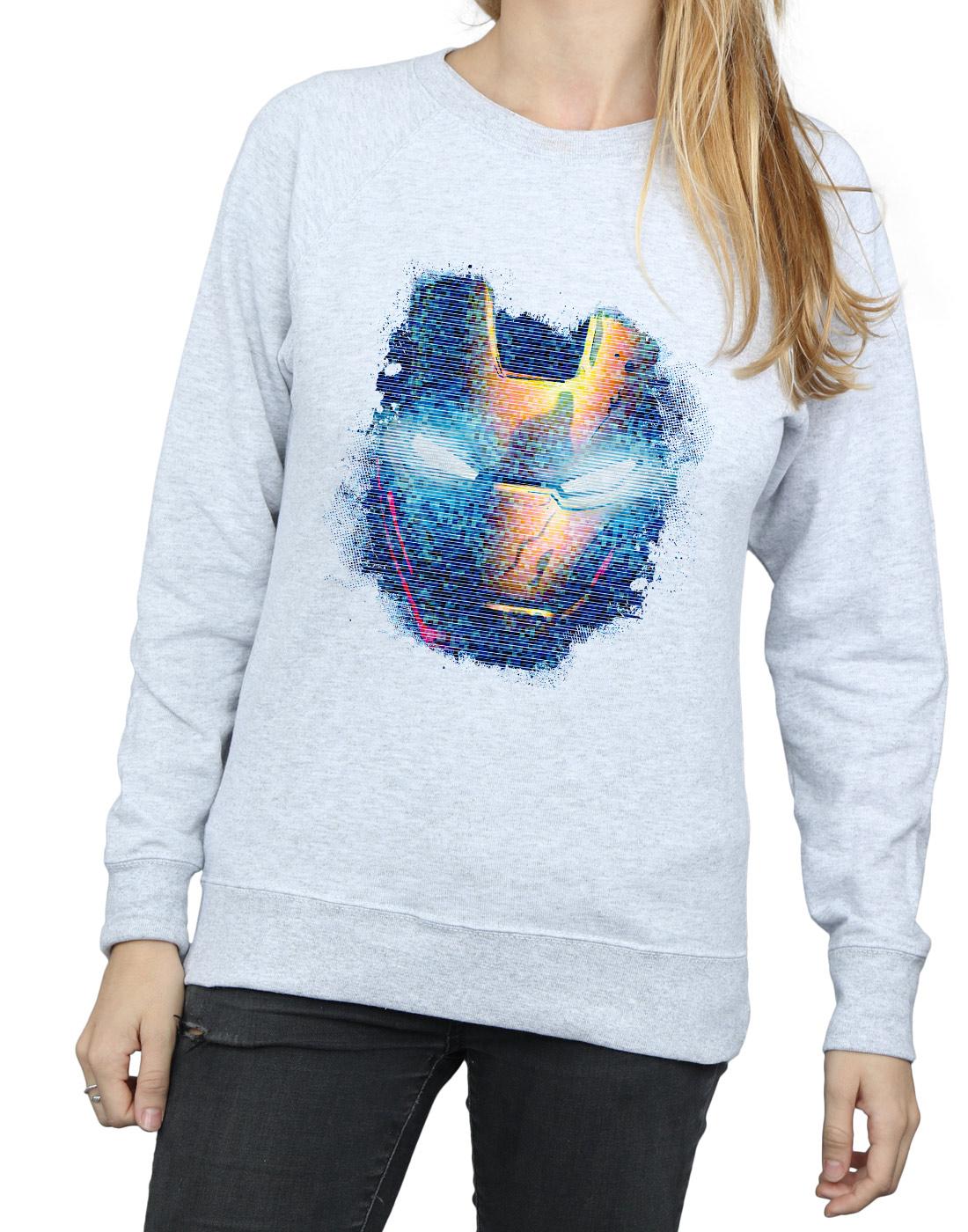 Heather Grey - Side - Marvel Womens-Ladies Iron Man Distressed Head Sweatshirt