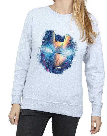 Heather Grey - Side - Marvel Womens-Ladies Iron Man Distressed Head Sweatshirt