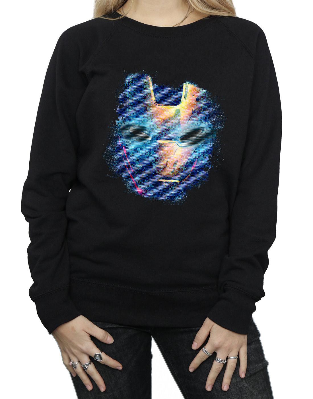 Black - Side - Marvel Womens-Ladies Iron Man Distressed Head Sweatshirt