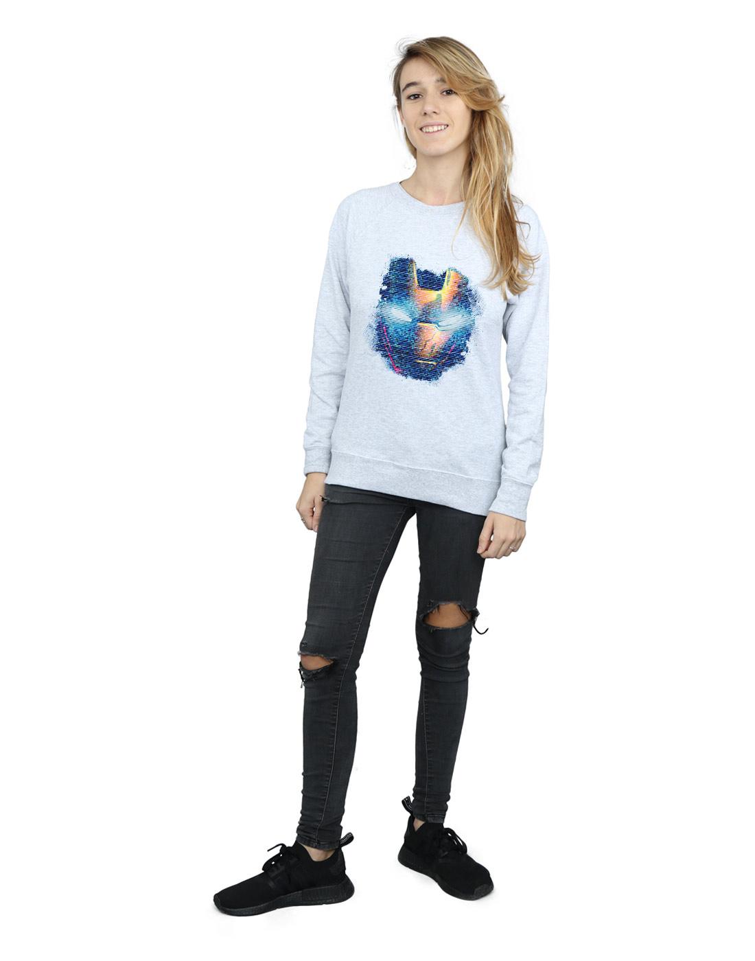 Heather Grey - Lifestyle - Marvel Womens-Ladies Iron Man Distressed Head Sweatshirt