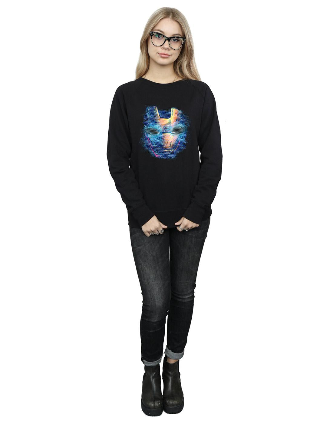 Black - Lifestyle - Marvel Womens-Ladies Iron Man Distressed Head Sweatshirt