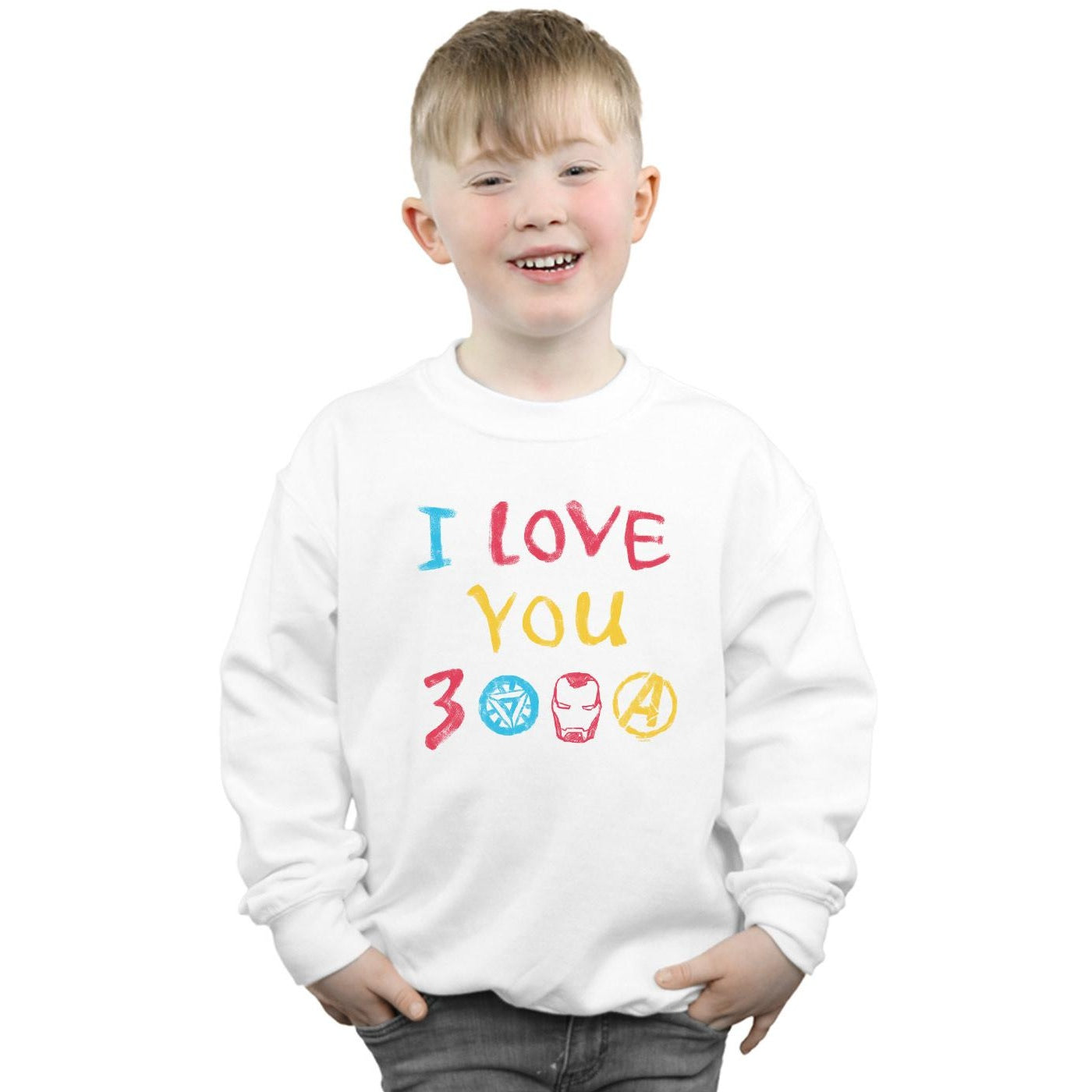 White - Back - Marvel Boys Avengers Endgame I Love You 3000 Crayons Sweatshirt